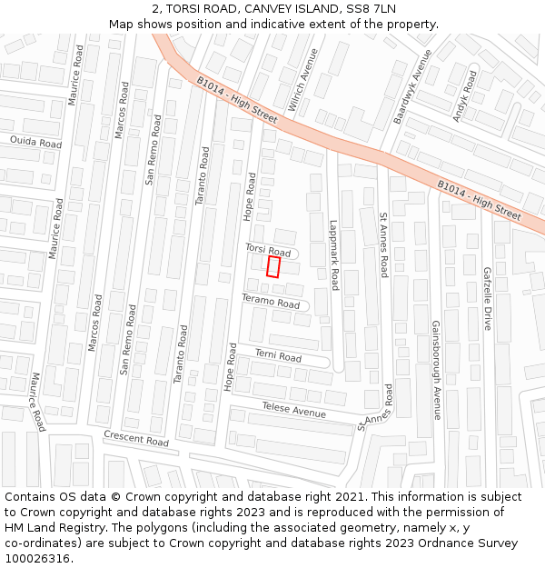 2, TORSI ROAD, CANVEY ISLAND, SS8 7LN: Location map and indicative extent of plot