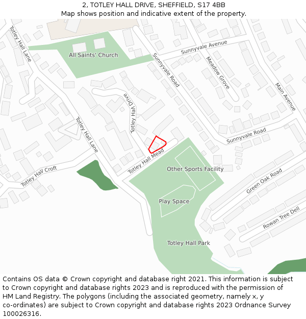 2, TOTLEY HALL DRIVE, SHEFFIELD, S17 4BB: Location map and indicative extent of plot