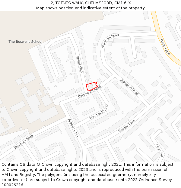 2, TOTNES WALK, CHELMSFORD, CM1 6LX: Location map and indicative extent of plot