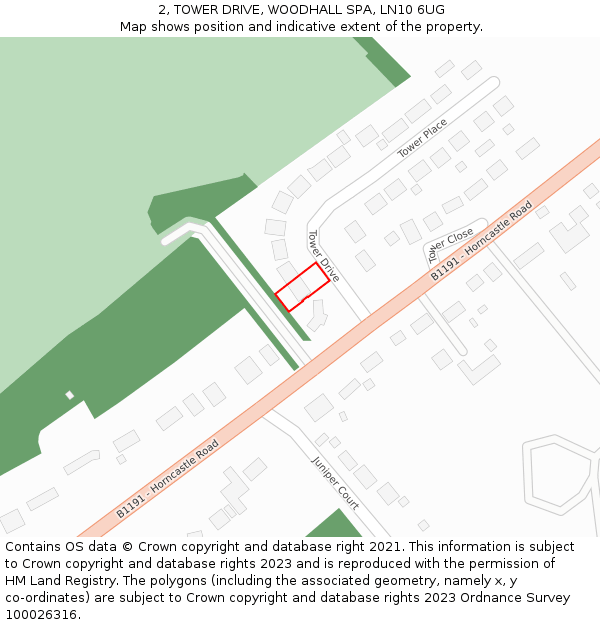 2, TOWER DRIVE, WOODHALL SPA, LN10 6UG: Location map and indicative extent of plot