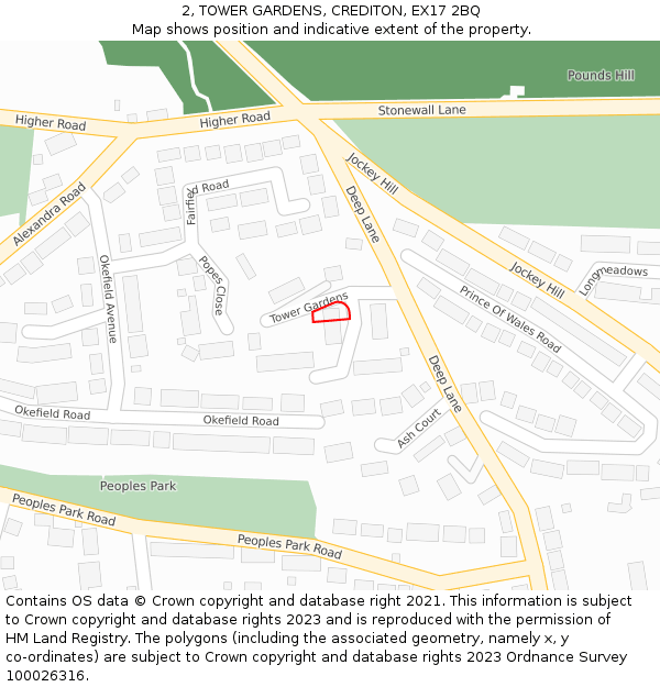 2, TOWER GARDENS, CREDITON, EX17 2BQ: Location map and indicative extent of plot