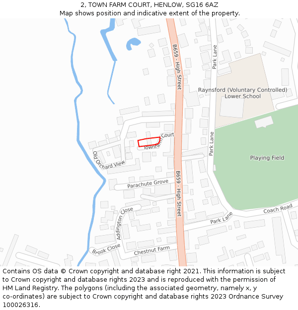 2, TOWN FARM COURT, HENLOW, SG16 6AZ: Location map and indicative extent of plot