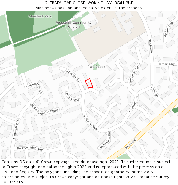 2, TRAFALGAR CLOSE, WOKINGHAM, RG41 3UP: Location map and indicative extent of plot