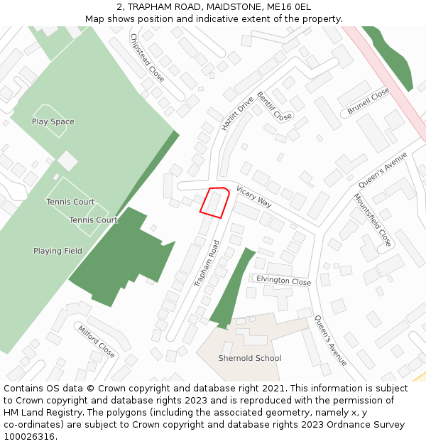 2, TRAPHAM ROAD, MAIDSTONE, ME16 0EL: Location map and indicative extent of plot