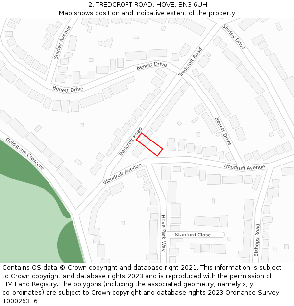 2, TREDCROFT ROAD, HOVE, BN3 6UH: Location map and indicative extent of plot