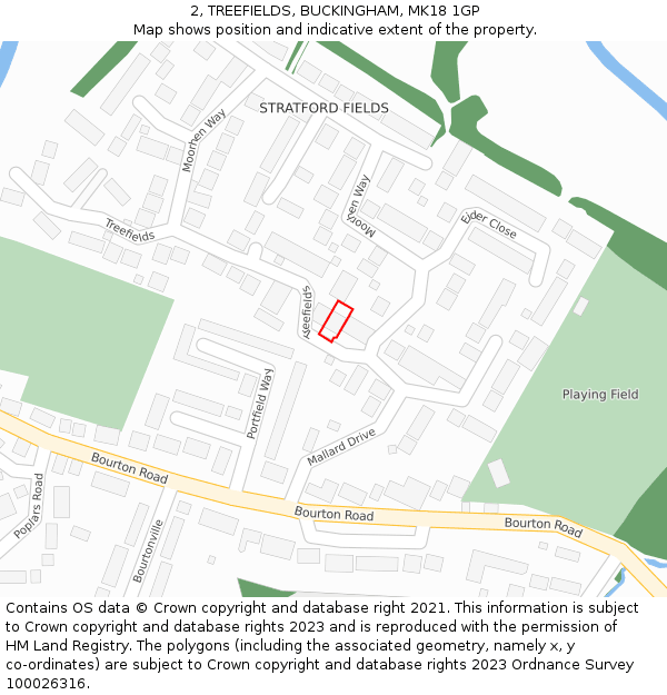 2, TREEFIELDS, BUCKINGHAM, MK18 1GP: Location map and indicative extent of plot