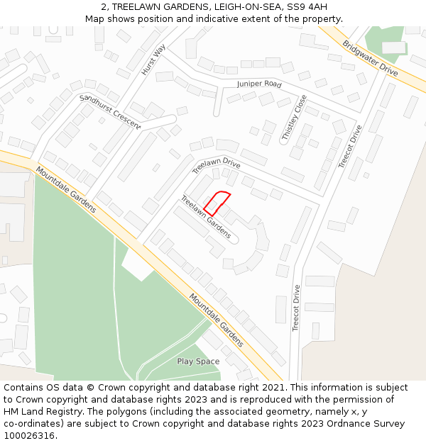 2, TREELAWN GARDENS, LEIGH-ON-SEA, SS9 4AH: Location map and indicative extent of plot