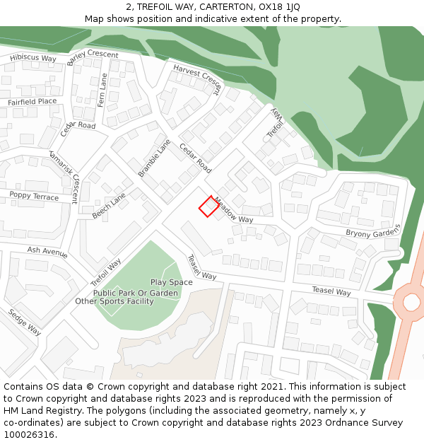 2, TREFOIL WAY, CARTERTON, OX18 1JQ: Location map and indicative extent of plot