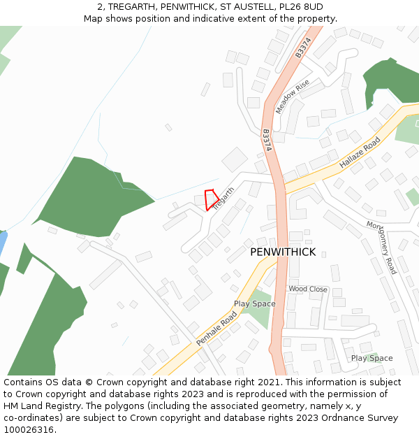 2, TREGARTH, PENWITHICK, ST AUSTELL, PL26 8UD: Location map and indicative extent of plot