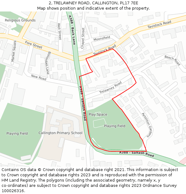 2, TRELAWNEY ROAD, CALLINGTON, PL17 7EE: Location map and indicative extent of plot