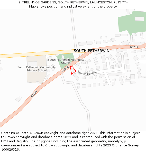 2, TRELINNOE GARDENS, SOUTH PETHERWIN, LAUNCESTON, PL15 7TH: Location map and indicative extent of plot