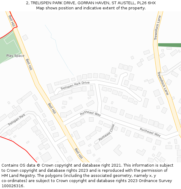 2, TRELISPEN PARK DRIVE, GORRAN HAVEN, ST AUSTELL, PL26 6HX: Location map and indicative extent of plot