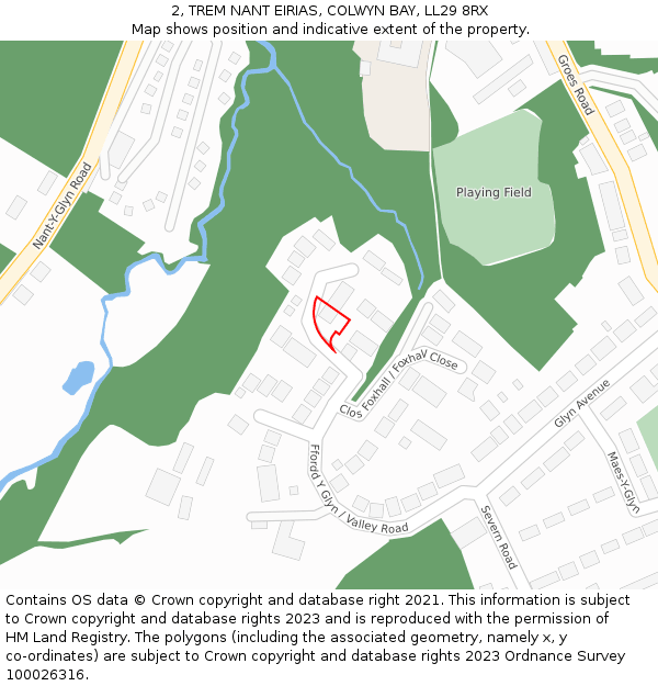 2, TREM NANT EIRIAS, COLWYN BAY, LL29 8RX: Location map and indicative extent of plot