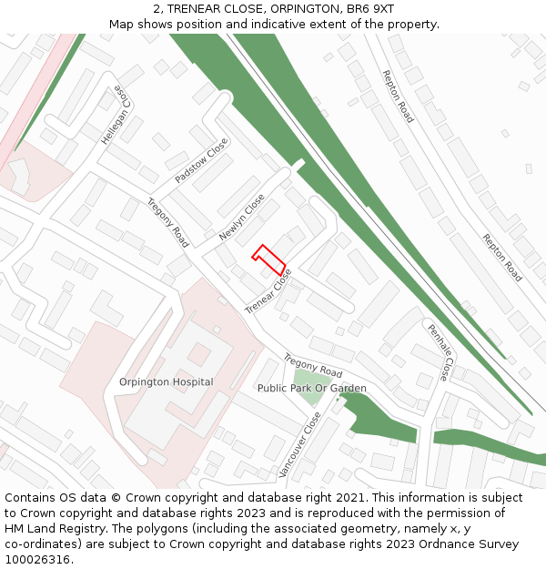 2, TRENEAR CLOSE, ORPINGTON, BR6 9XT: Location map and indicative extent of plot