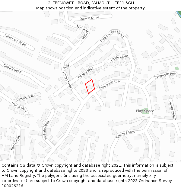 2, TRENOWETH ROAD, FALMOUTH, TR11 5GH: Location map and indicative extent of plot