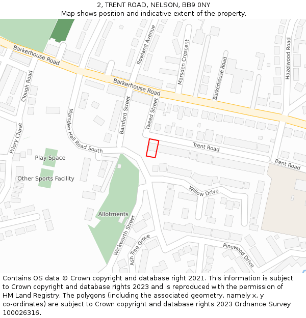 2, TRENT ROAD, NELSON, BB9 0NY: Location map and indicative extent of plot