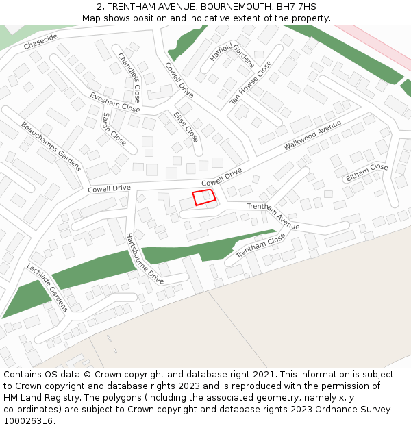 2, TRENTHAM AVENUE, BOURNEMOUTH, BH7 7HS: Location map and indicative extent of plot