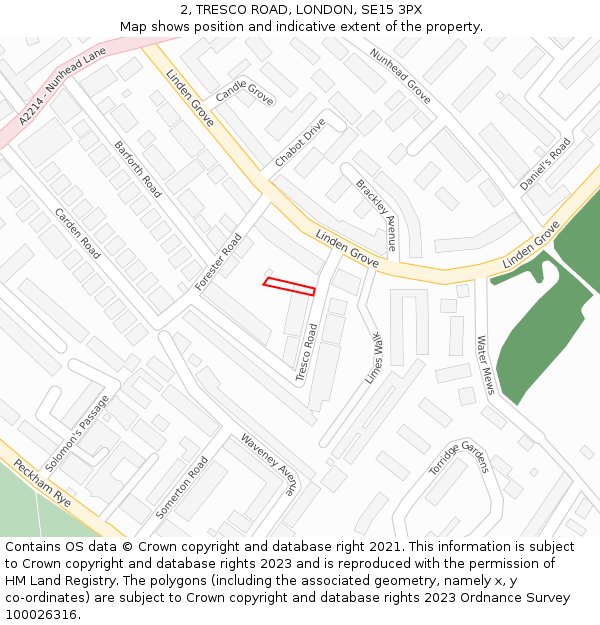 2, TRESCO ROAD, LONDON, SE15 3PX: Location map and indicative extent of plot