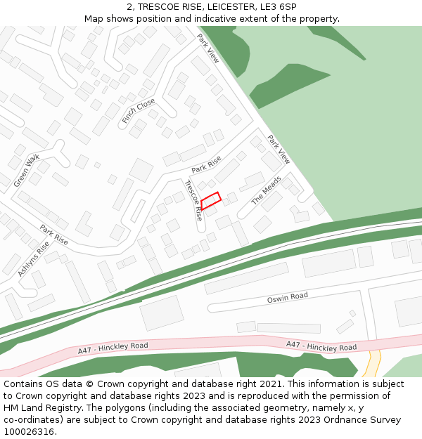2, TRESCOE RISE, LEICESTER, LE3 6SP: Location map and indicative extent of plot
