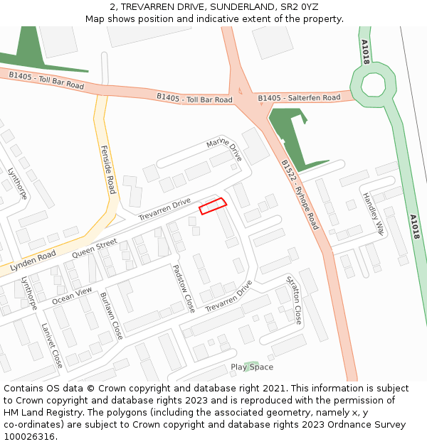 2, TREVARREN DRIVE, SUNDERLAND, SR2 0YZ: Location map and indicative extent of plot