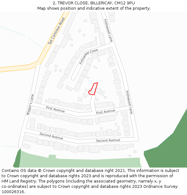 2, TREVOR CLOSE, BILLERICAY, CM12 9PU: Location map and indicative extent of plot