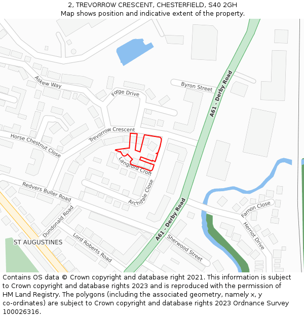 2, TREVORROW CRESCENT, CHESTERFIELD, S40 2GH: Location map and indicative extent of plot