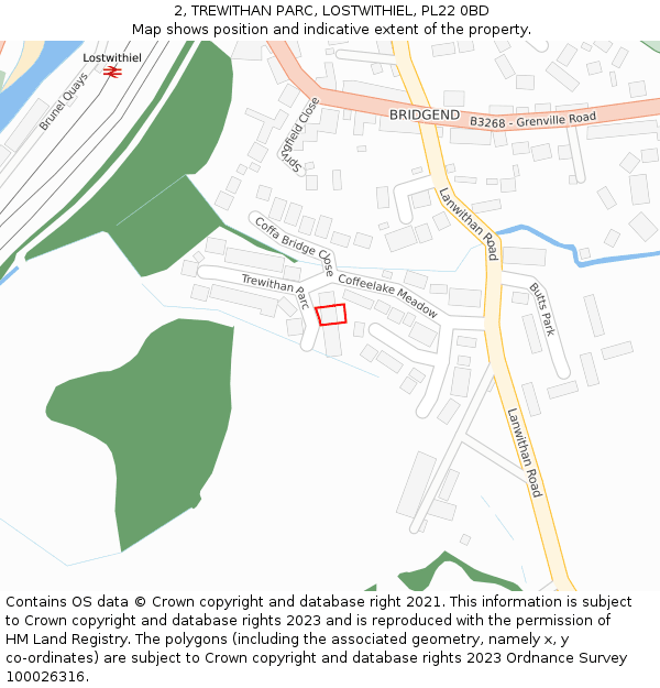 2, TREWITHAN PARC, LOSTWITHIEL, PL22 0BD: Location map and indicative extent of plot