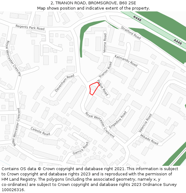 2, TRIANON ROAD, BROMSGROVE, B60 2SE: Location map and indicative extent of plot