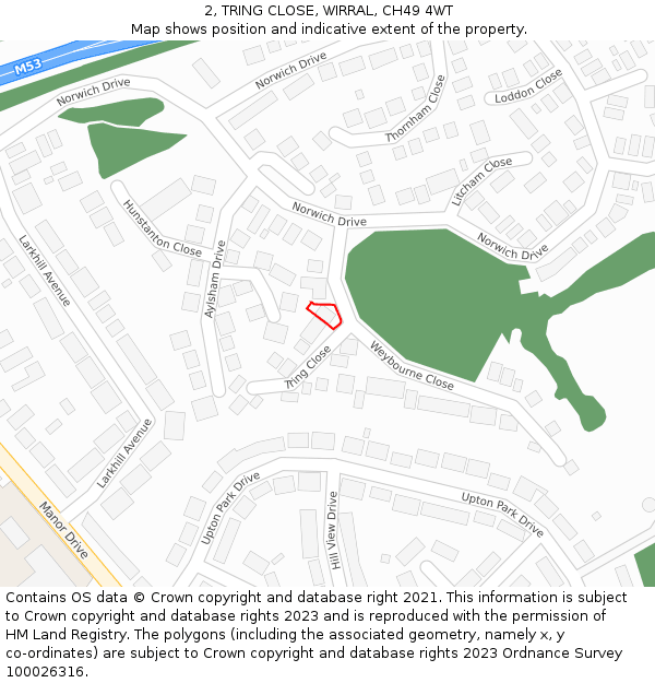 2, TRING CLOSE, WIRRAL, CH49 4WT: Location map and indicative extent of plot