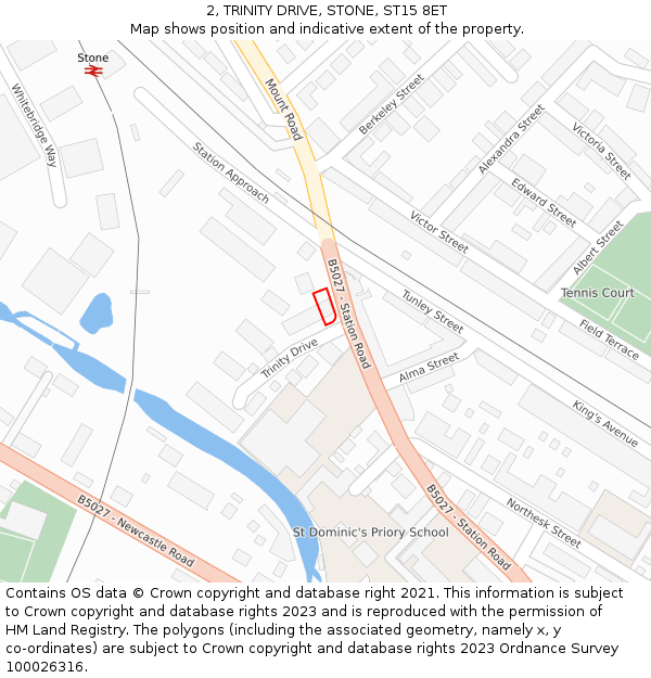 2, TRINITY DRIVE, STONE, ST15 8ET: Location map and indicative extent of plot