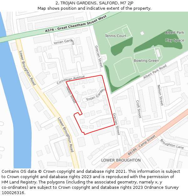 2, TROJAN GARDENS, SALFORD, M7 2JP: Location map and indicative extent of plot