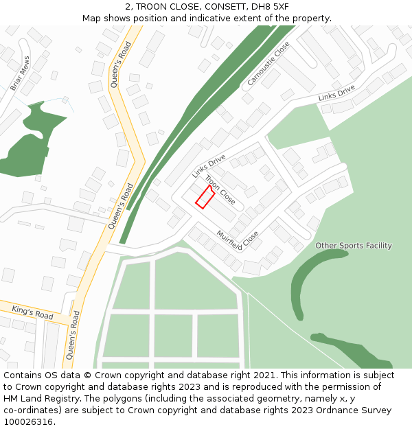 2, TROON CLOSE, CONSETT, DH8 5XF: Location map and indicative extent of plot
