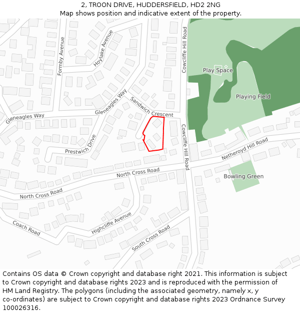 2, TROON DRIVE, HUDDERSFIELD, HD2 2NG: Location map and indicative extent of plot