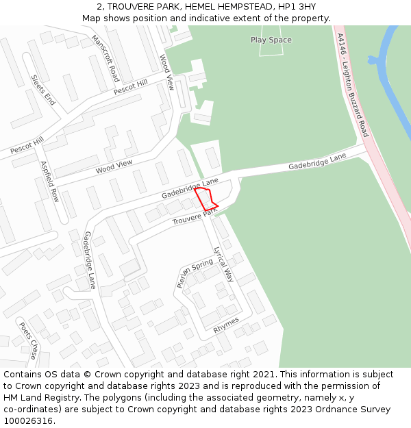 2, TROUVERE PARK, HEMEL HEMPSTEAD, HP1 3HY: Location map and indicative extent of plot