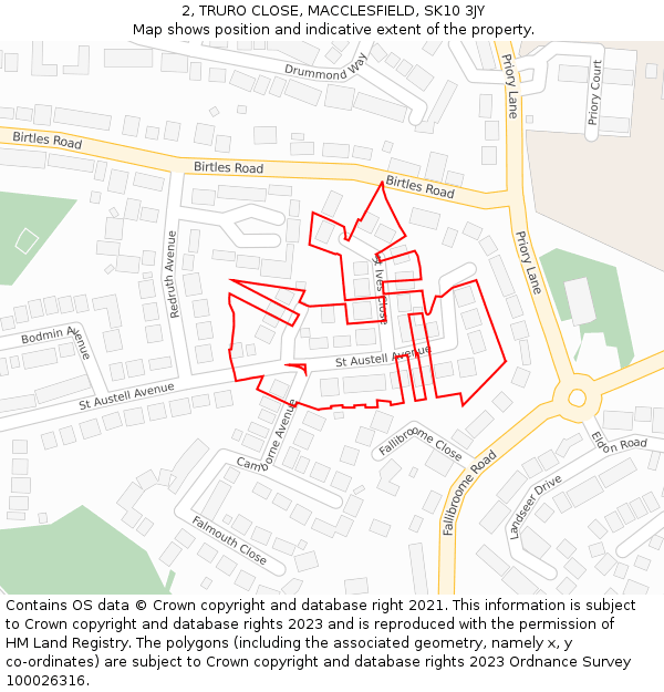 2, TRURO CLOSE, MACCLESFIELD, SK10 3JY: Location map and indicative extent of plot