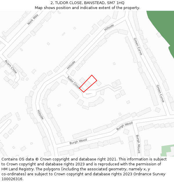 2, TUDOR CLOSE, BANSTEAD, SM7 1HQ: Location map and indicative extent of plot