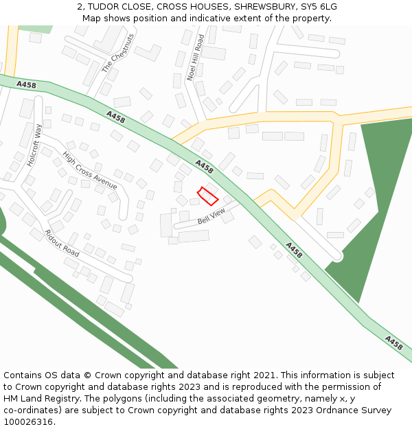 2, TUDOR CLOSE, CROSS HOUSES, SHREWSBURY, SY5 6LG: Location map and indicative extent of plot