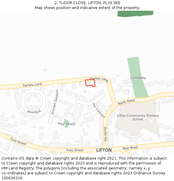 2, TUDOR CLOSE, LIFTON, PL16 0EE: Location map and indicative extent of plot