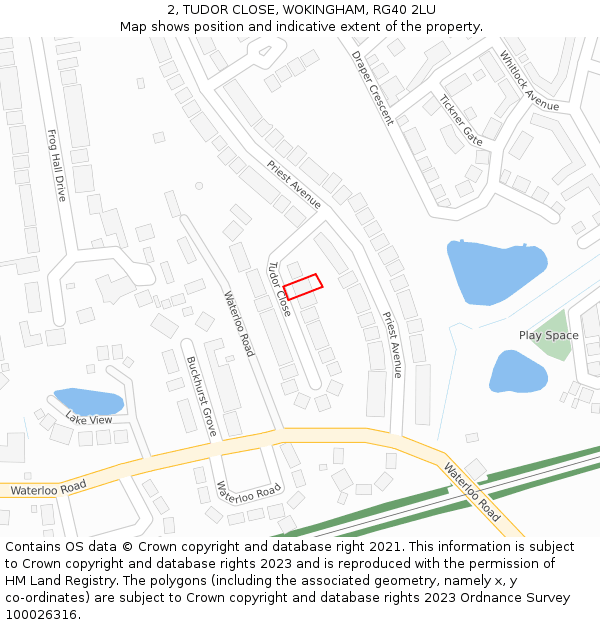 2, TUDOR CLOSE, WOKINGHAM, RG40 2LU: Location map and indicative extent of plot