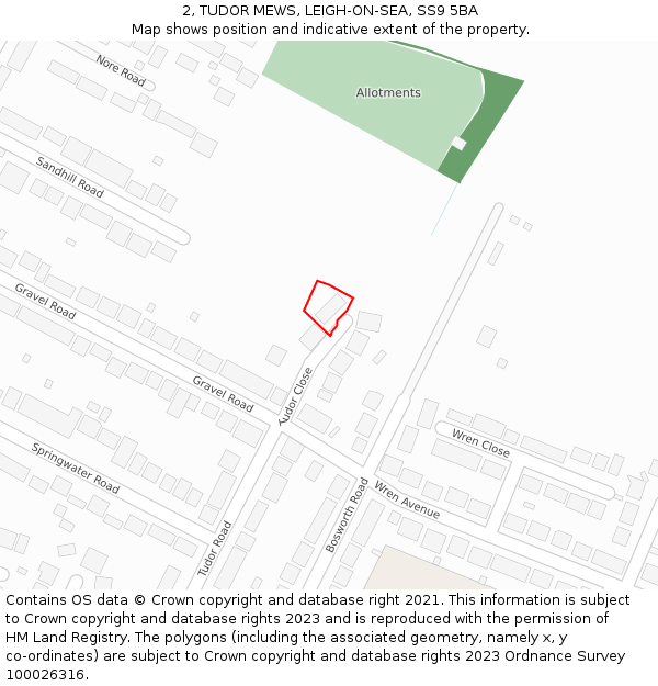 2, TUDOR MEWS, LEIGH-ON-SEA, SS9 5BA: Location map and indicative extent of plot