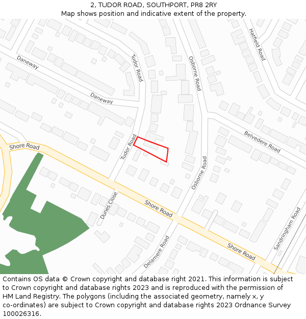 2, TUDOR ROAD, SOUTHPORT, PR8 2RY: Location map and indicative extent of plot