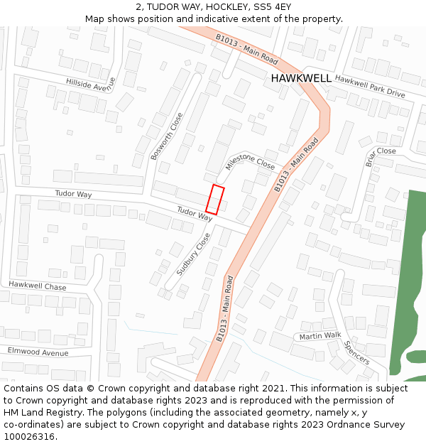 2, TUDOR WAY, HOCKLEY, SS5 4EY: Location map and indicative extent of plot