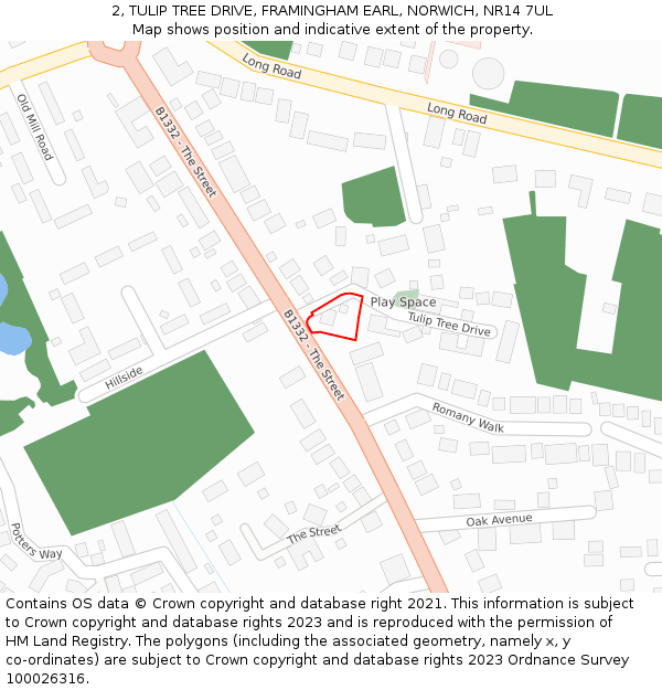 2, TULIP TREE DRIVE, FRAMINGHAM EARL, NORWICH, NR14 7UL: Location map and indicative extent of plot