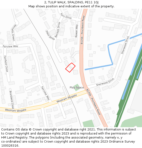 2, TULIP WALK, SPALDING, PE11 1GJ: Location map and indicative extent of plot