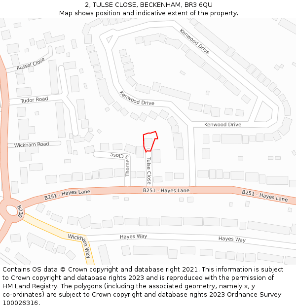 2, TULSE CLOSE, BECKENHAM, BR3 6QU: Location map and indicative extent of plot