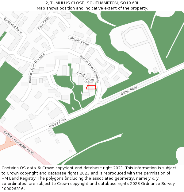 2, TUMULUS CLOSE, SOUTHAMPTON, SO19 6RL: Location map and indicative extent of plot