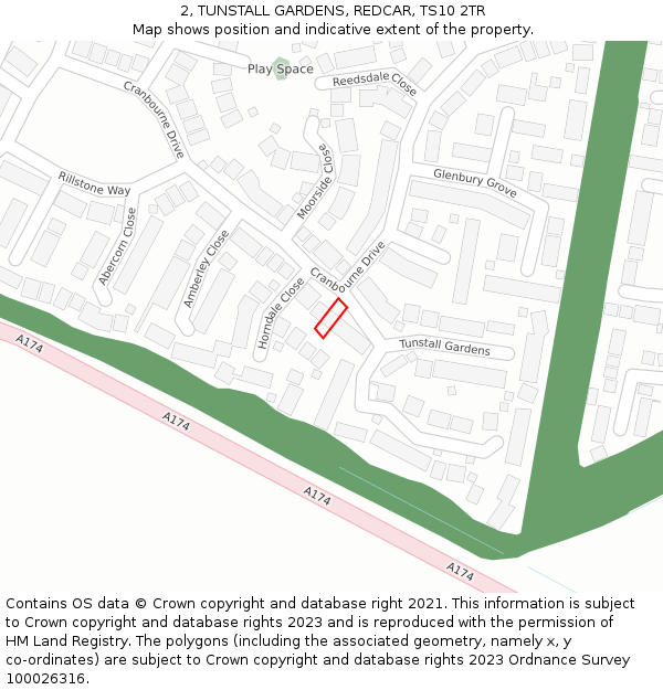 2, TUNSTALL GARDENS, REDCAR, TS10 2TR: Location map and indicative extent of plot