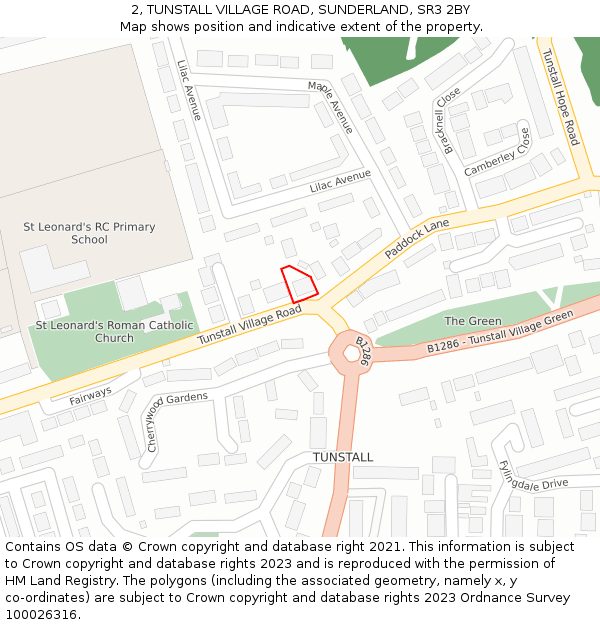2, TUNSTALL VILLAGE ROAD, SUNDERLAND, SR3 2BY: Location map and indicative extent of plot