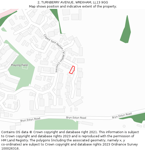 2, TURNBERRY AVENUE, WREXHAM, LL13 9GG: Location map and indicative extent of plot