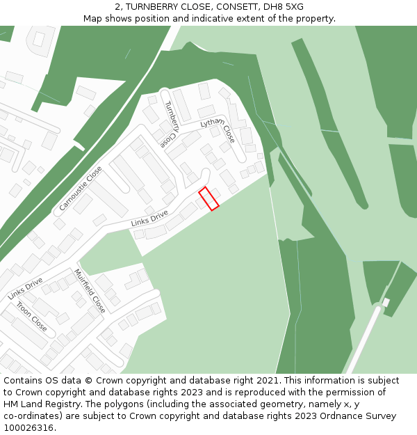 2, TURNBERRY CLOSE, CONSETT, DH8 5XG: Location map and indicative extent of plot